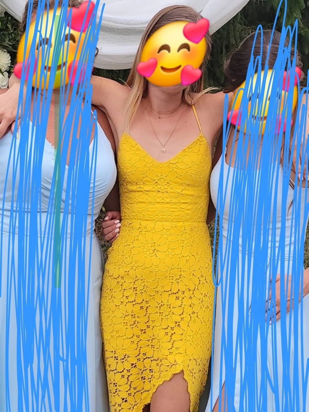 Lulu's XS Yellow Lace Spaghetti Strap Sheath Dress